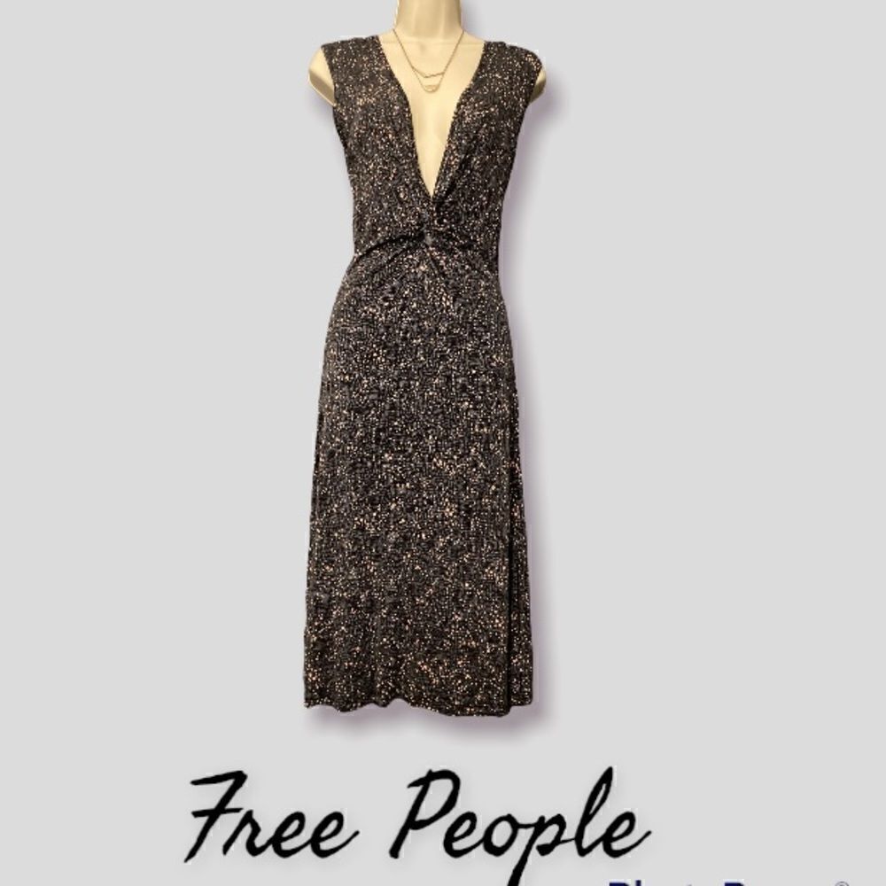 : : VINTAGE FREE PEOPLE Low Cut Polka Dot Cap Sleeve / Sleeveless Dress : :